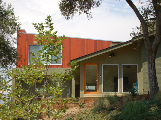 Redwood siding is a natural for this modern home.